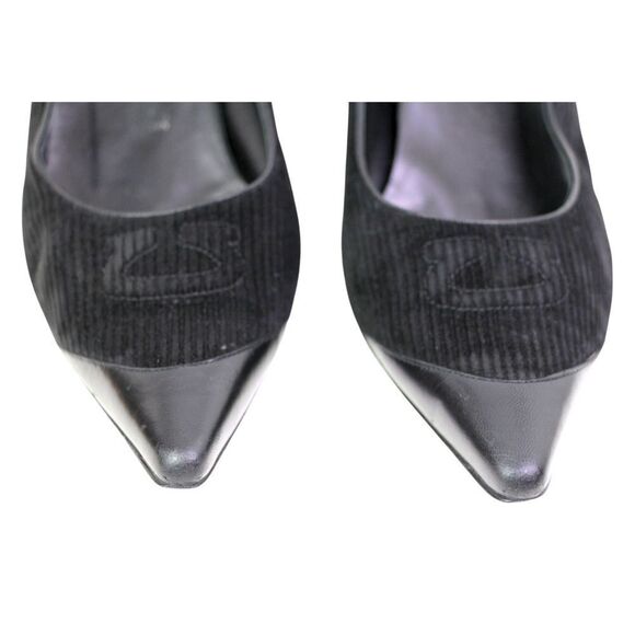 Salvatore Ferragamo BLACK REAL LEATHER VELVET MID HEEL CLASSIC PUMP SHOES 8.5C - Picture 5 of 13